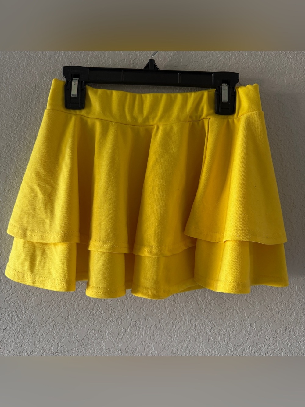 Bright Yellow Tiered Ruffle Skater Mini Skirt Vibrant Summer Festival